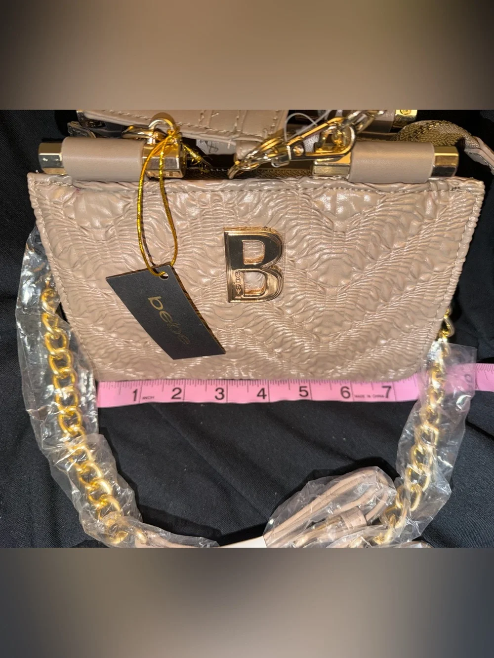 bebe Blush Textured Top-Handle Satchel with Card Holder LT Taupe